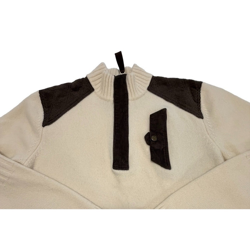 Alps & Meters Men's High West Guide Sweater Ivory Merino Wool Corduroy 1/4 Zip L - Picture 3 of 13